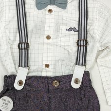 D06445: Baby Boys Bodysuit Shirt With Bow Tie & Trouser With Braces Outfit (3-24 Months)